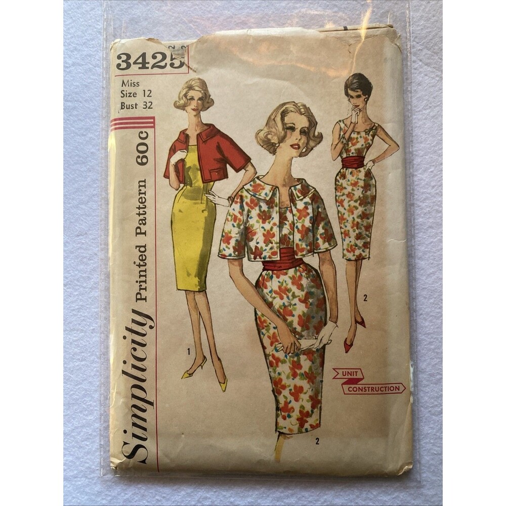 #3425 Simplicity VTG Pattern for Dress, Cummerbund and Jacket - Size 12 FF UNCUT